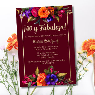 Spanisch Elegant Bright Florals Red 40. Geburtstag Einladung
