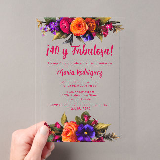 Spanisch Elegant Chic Bright Florals 40. Geburtsta Acryleinladungen