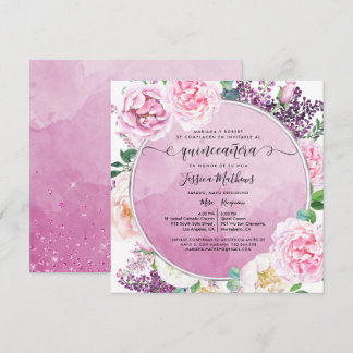 Spanisch: Elegant Fuchsia Floral Quinceñera Einladung