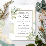 Spanisch, elegante Grüne Hochzeit Einladung<br><div class="desc">Deleita a tus invitados con esta hermosa invitación de boda con acuarela verde en cascada y detalles con bellísimas hojas de Eucalipto. Mancha de acuarela y hojas de Eucalipto en una Combinación de colores suaves en verde, azul, beige y amarillo cafe. Parte posterior con atractiva mancha de acuarela y krankño...</div>