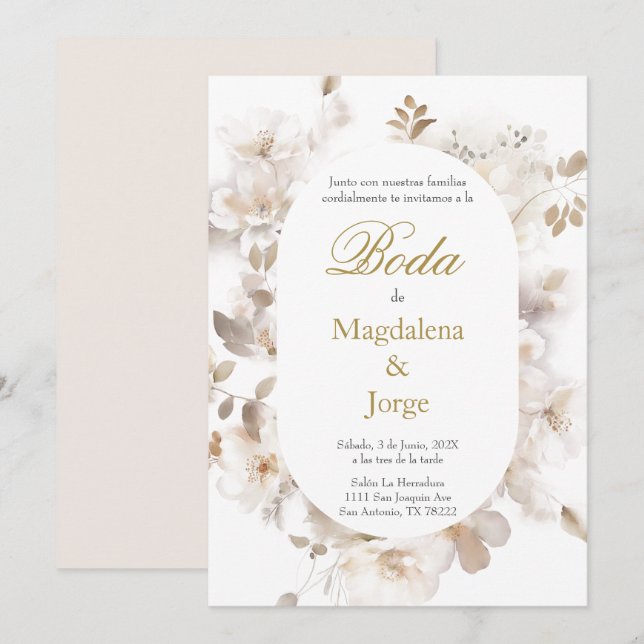 Spanisch Elegante Hochzeit Einladung (Vorne/Hinten)