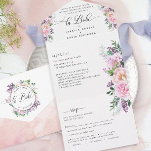 Spanisch Elegante Pastell Lila Hochzeit Tränen RSV All In One Einladung