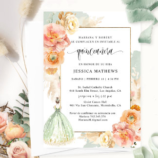 Spanisch, Elegantsage Grün, Quinceñera Einladung