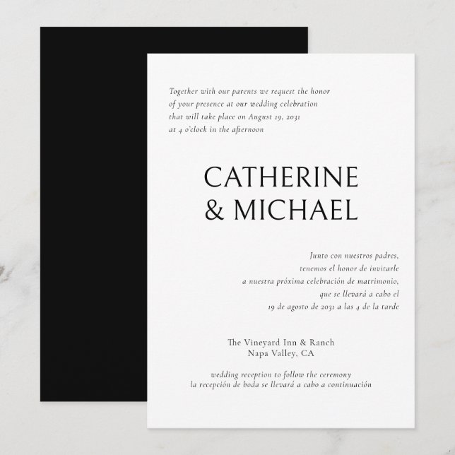 Spanisch Englisch Bilingual Elegante Classic Weddi Einladung (Vorne/Hinten)