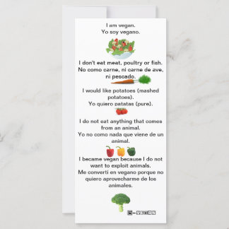 Spanisch Englisch Phrasen Vegan Cheat sheet card