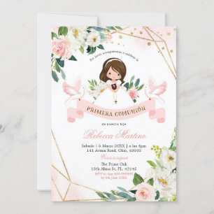 Spanisch Englisch Pink Gold Floral Girening Einladung