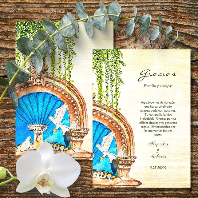 Spanisch farbenfrohe Wasserfarbe Altstadt Mexiko Dankeskarte (Von Creator hochgeladen)