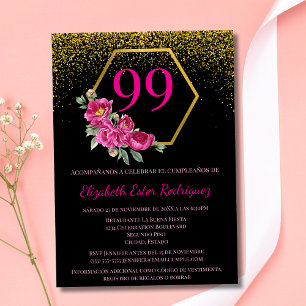 Spanisch Fett Chic Schwarz Gold & Rosa 99. Geburts Einladung
