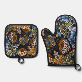 Spanisch Flora Print Ofenhandschuh & Topflappen-Set