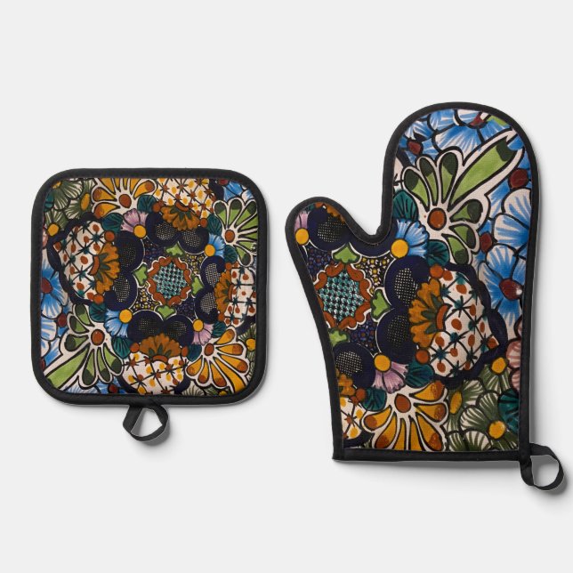 Spanisch Flora Print Ofenhandschuh & Topflappen-Set (Vorderseite)