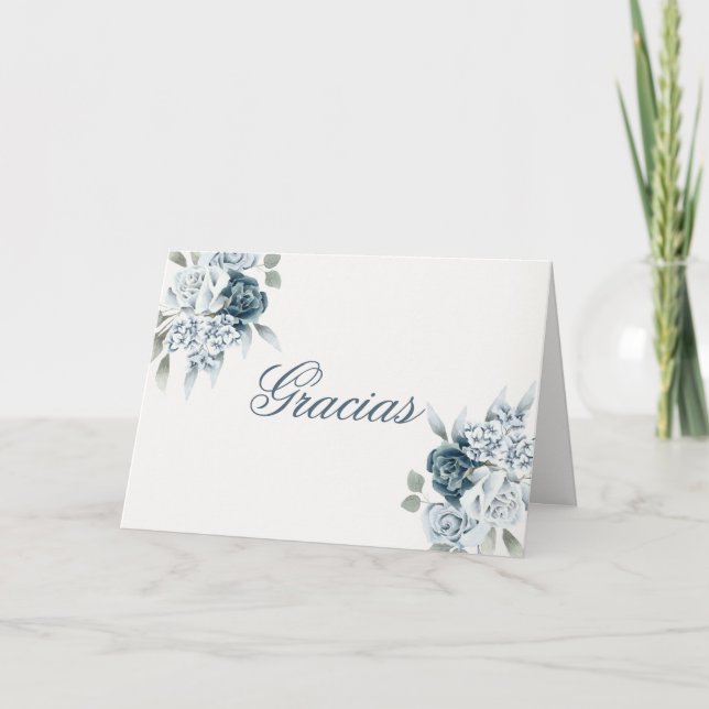 Spanisch Floral Blue Wedding Dankeskarte (Vorderseite)