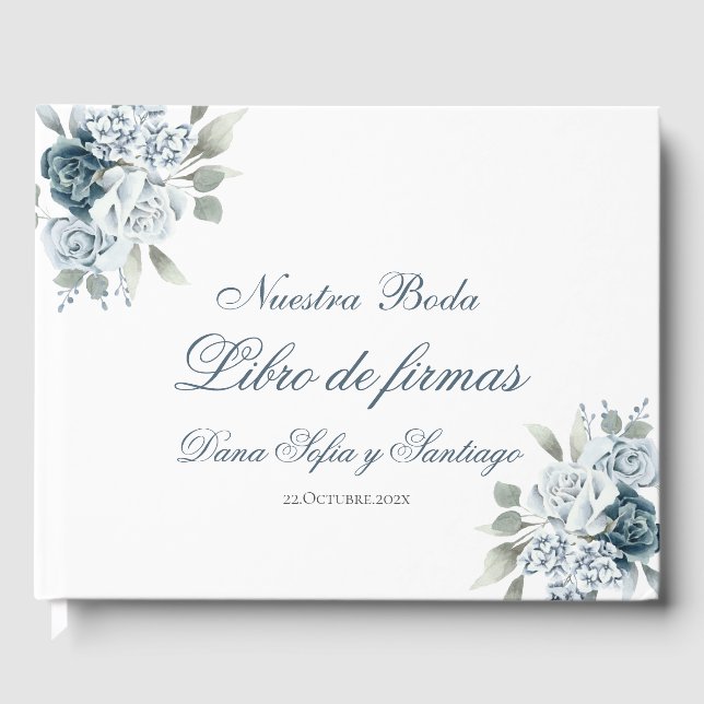 Spanisch Floral Blue Wedding Gästebuch (Vorderseite)
