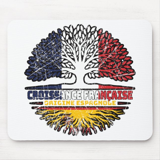 Spanisch Französisch Frankreich Baum Wurzeln Flagg Mousepad (Vorne)
