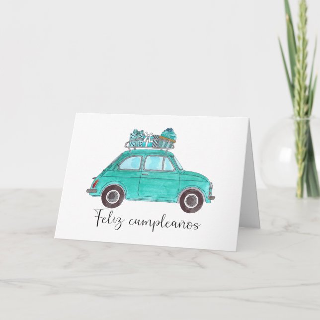 Spanisch Geburtstag Retro Fiat 500 Karte (Vorderseite)