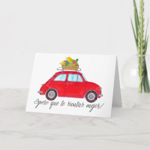 Spanisch Gute Besserung Rotes Retro Fiat 500 Karte