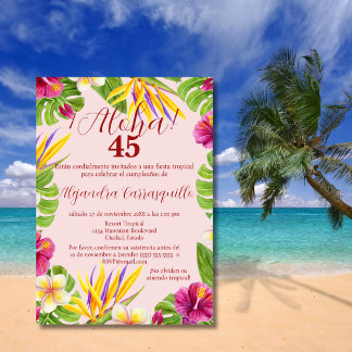 Spanisch Hawaiisch Rosa Aloha Luau 45. Geburtstag Einladung