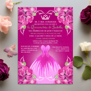 SPANISCH HOT PINK ROSE QUINCEAÑERA   EINLADUNG