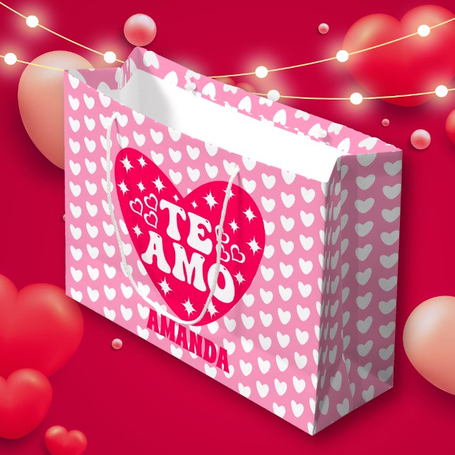 Spanisch I Liebe Du Te Amo Valentine's Day Pink Große Geschenktüte (Von Creator hochgeladen)