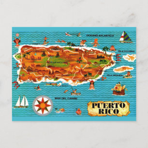 Spanisch illustrierte Puerto Rico Karte Postkarte