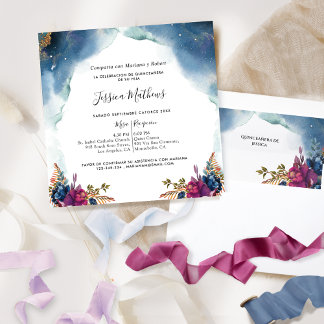 Spanisch, keltisch-Quinceñera, blau Lila, Aquamari Einladung