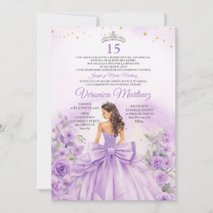 Spanisch-lila, florale Prinzessin-Bogen Sweet 15 J Einladung
