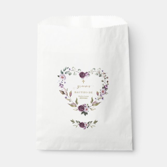 Spanisch Lila Pink Blume Gold Girl Bautizo Geschenktütchen (Vorderseite)