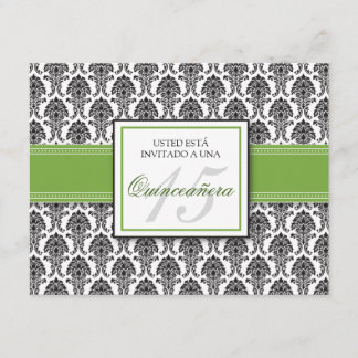 SPANISCH Lime Green Damask Quinceñera Invitación Einladung