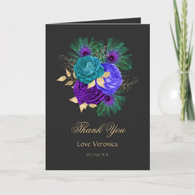 Spanisch Mardi Gras Aquarell Floral Quinceañera Dankeskarte (Vorderseite)