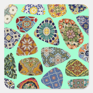 Spanisch-Mexikanisches Fliesenmosaik Quadratischer Aufkleber