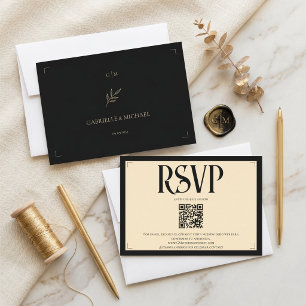 Spanisch Monogramm Art Deco Elfenbein Hochzeit QR- RSVP Karte