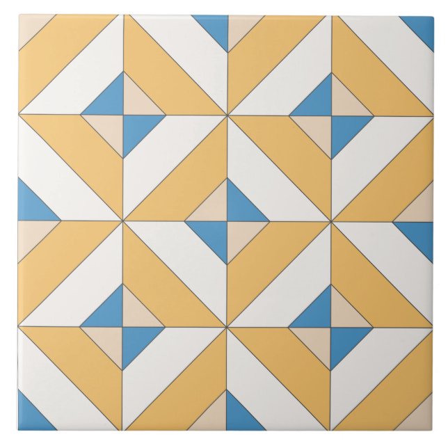 Spanisch Orange Blue Pink Geometrie Mittelmeer Fliese (Vorderseite)