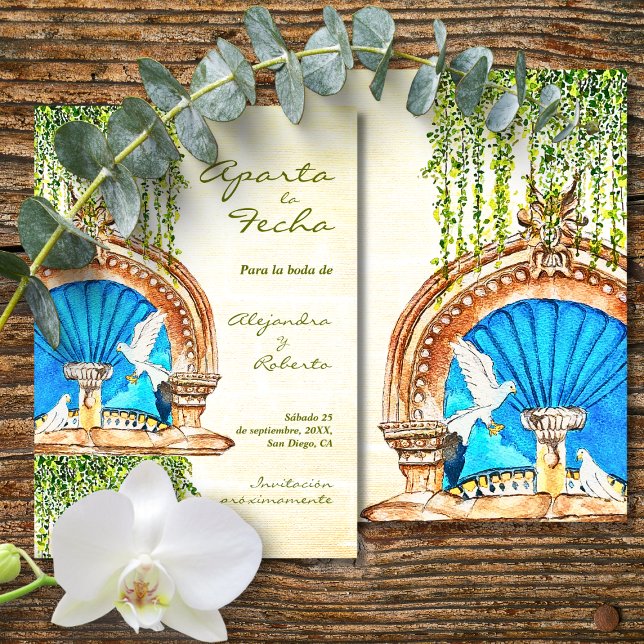 Spanisch, Original Wasserfarbe Altes Mexiko Brunne Save The Date (Von Creator hochgeladen)