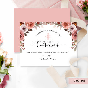 Spanisch Pink Floral Girl Erste Kommune Vielen Dan Dankeskarte