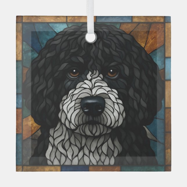Spanisch/Portugiesischer Wasserhund "gesteinigtes  Ornament Aus Glas (Vorderseite)