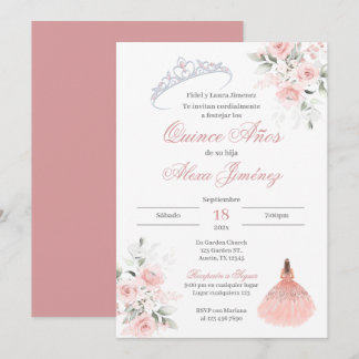 Spanisch Quinceanera Pink Floral Einladung