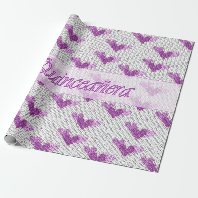 Spanisch Quinceanera rosa lila Geschenkpapier (Ungerollt)
