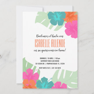 SPANISCH Quinceañera TROPICAL LUAU hell blumenreic Einladung