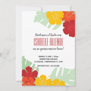 SPANISCH QUinceañera TROPICAL LUAU Roter Blumenstr Einladung