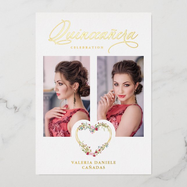 Spanisch Quinceñera Romantisches Rotes Pink Shades Folieneinladung (Vorderseite)