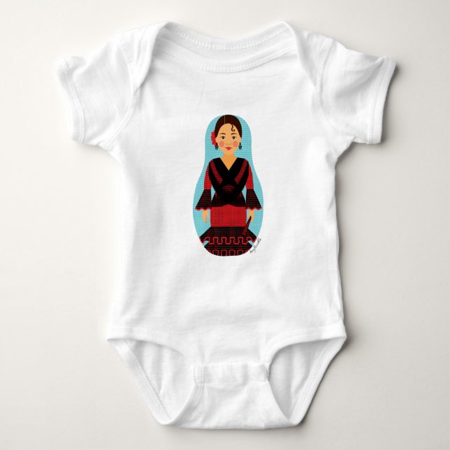 Spanisch Red Dress Matryoshka Baby Bodysuit Strampler (Vorderseite)