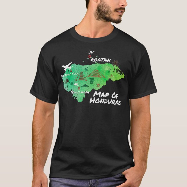 Spanisch Roatan Catracho Gift Proud Honduras Karte T-Shirt (Vorderseite)