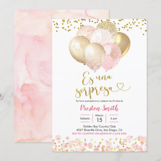 Spanisch Rosa Blush Ballon Sorpresa Einladung