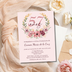 Spanisch Rosa Elegante Blumenparty zum 57. Geburts Einladung