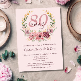 Spanisch Rosa Elegante Blumenparty zum 80. Geburts Einladung