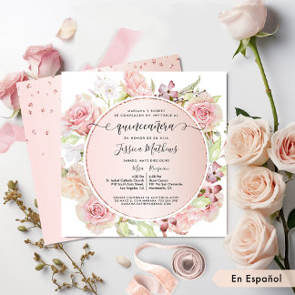 Spanisch, Rosa, Rosa, Rose, Rose Gold, Quinceanera Einladung