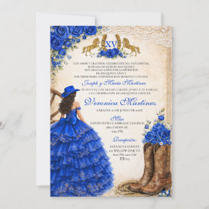 Spanisch Royal Blau Floral 15 Jahre Charra Western Einladung