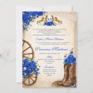 Spanisch Royal Blau Floral Sweet 15 Jahre Western Einladung