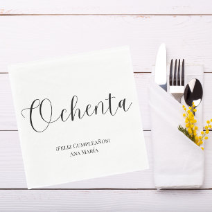 Spanisch Schwarz-Weiß Minimalistisch 80. Geburtsta Serviette