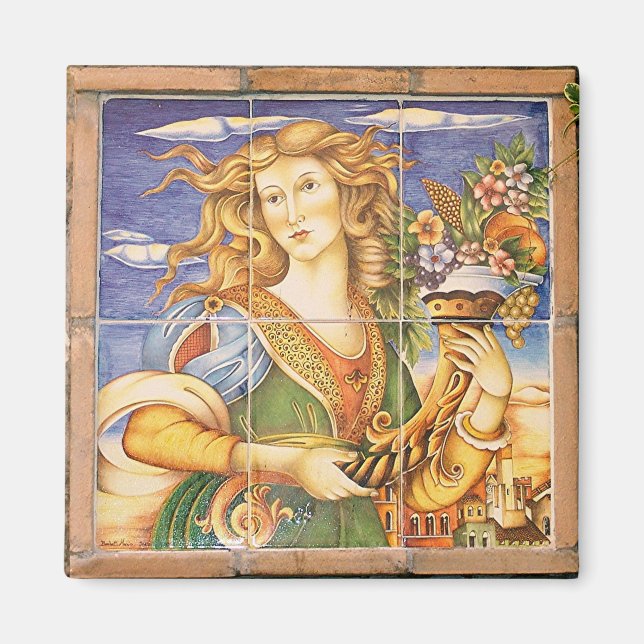 Spanisch-Spanische Frau Cornucopia Mosaik Magnet (Vorne)
