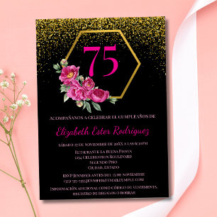 Spanisch Stunning Black Gold & Pink 75. Geburtstag Einladung